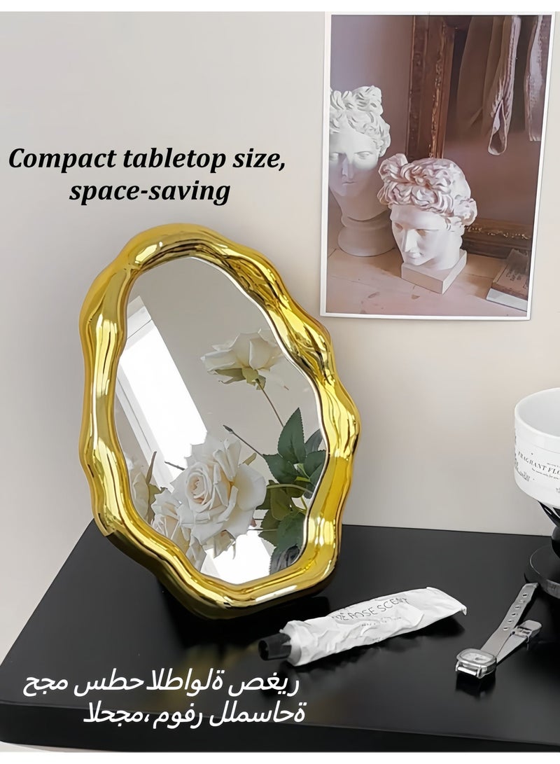 Tabletop Mirror, Bedroom Household Makeup Mirror, Aesthetic Free-Standing Vanity Mirror, Desktop Vanity Mirror for Bedroom, Living Room, Office Desk (27 x 21 cm, Gold) - Image 3